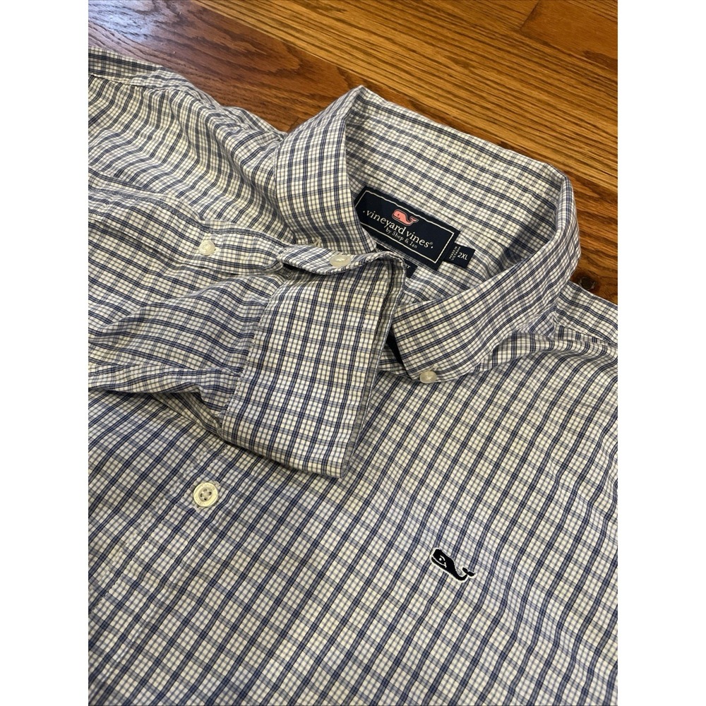 Vineyard Vines Men's Slim Fit Whale Shirt Blue Plaid Logo Cotton Size 2XL